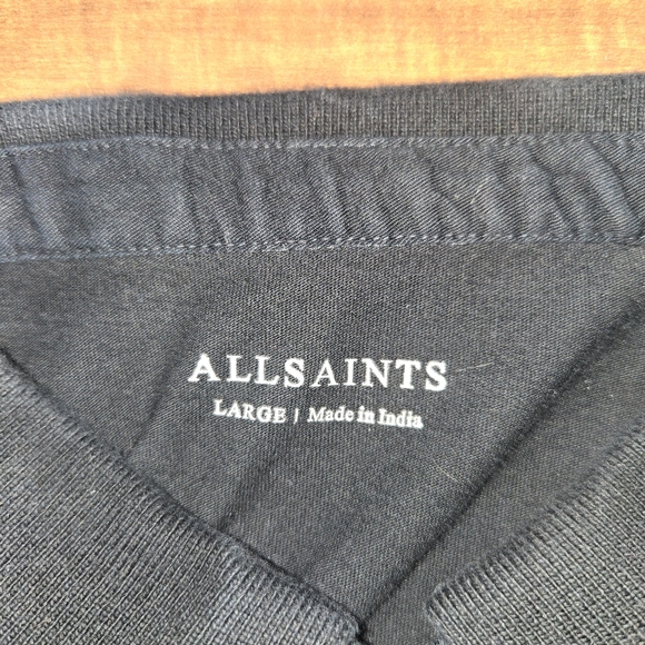 All Saints Black Short Sleeve Polo Shirt Youth Large Minimalist Quiet Luxury - Picture 2 of 9